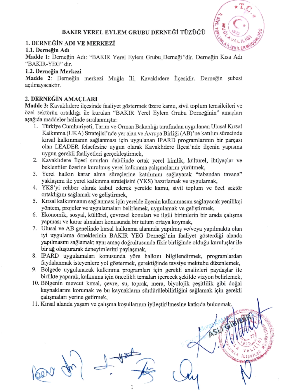 Dernek Tüzüğü - İlk Sayfa